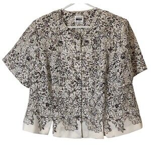 Vtg Leslie Faye Womens Short Sleeve Jacket 20WP Ivory Black 2X Grandmacore